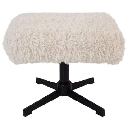 Voetenbankje Teddy Pluche Zwart Frame Creme Stof Nieuw 1