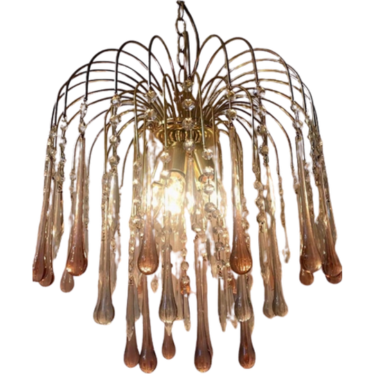 Grote Xl Teardrop Kroonluchter Hanglamp Roze Murano 1
