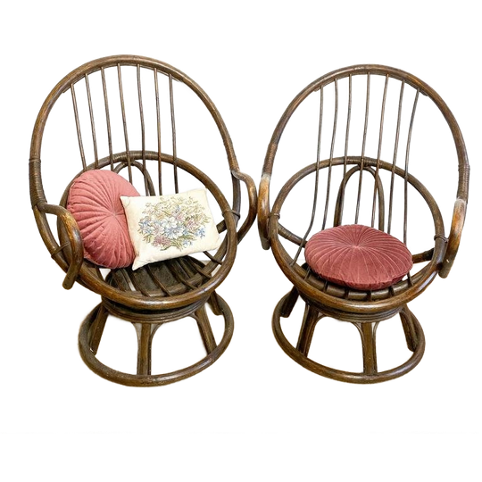 Vintage 2 X Rotan Bamboe Manou Stoelen Fauteuils Egg Chair 1