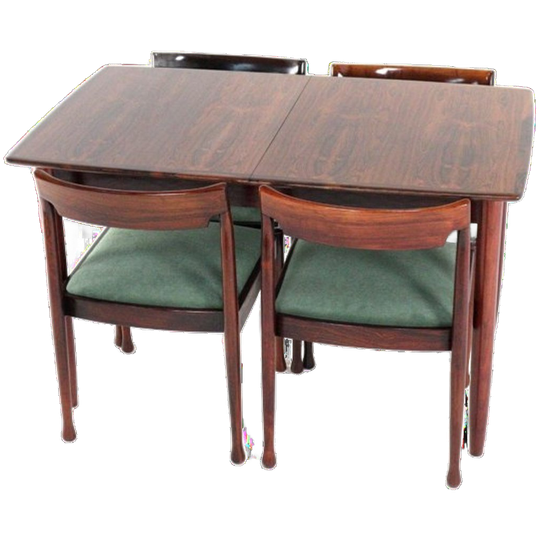 Set Van 4 Palissander Stoelen + Eettafel Eetset Vintage 1