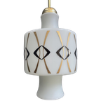 Opaline Glass Pendant Lamp With Gold And Black Drawing thumbnail 1
