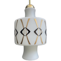 Opaline Glass Pendant Lamp With Gold And Black Drawing