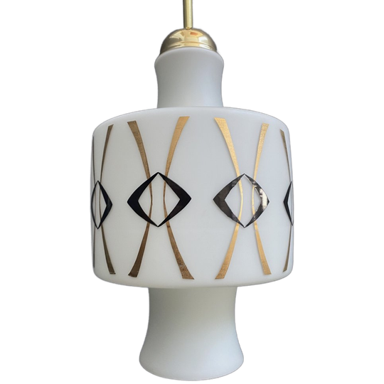 Opaline Glass Pendant Lamp With Gold And Black Drawing 1