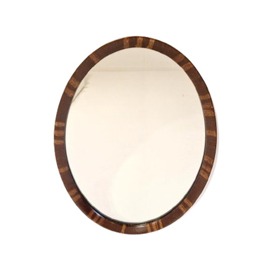Vintage Ovale Spiegel Met Bruine Rand Jaren 70 1