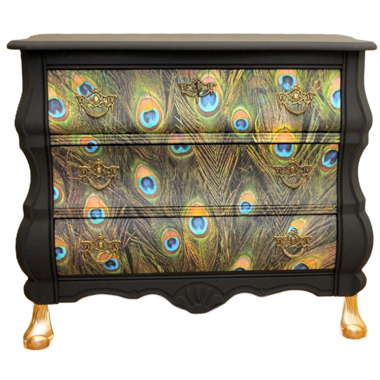 Zwart Buikkastje Met Gouden Pootjes & Pauwenveren – Vintage Statement 1