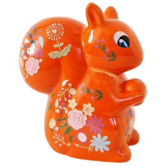 Retro Oranje Spaarpot Eekhoorn Beeldje Flower Power 1