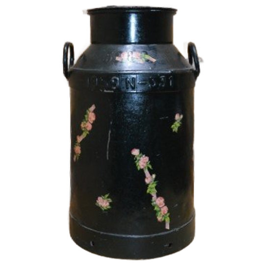 Oude Metalen Melkbus 1959-n-331 – Geschilderd Met Beplakt Met Bloemmotief, Decoratief Tweedehands 1