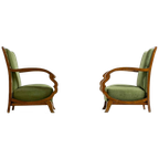 Art Deco Lounge Fauteuils Met Prachtig Gebogen Armleuningen En Voetbankjes, 1930S thumbnail 1