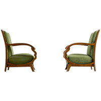 Art Deco Lounge Fauteuils Met Prachtig Gebogen Armleuningen En Voetbankjes, 1930S