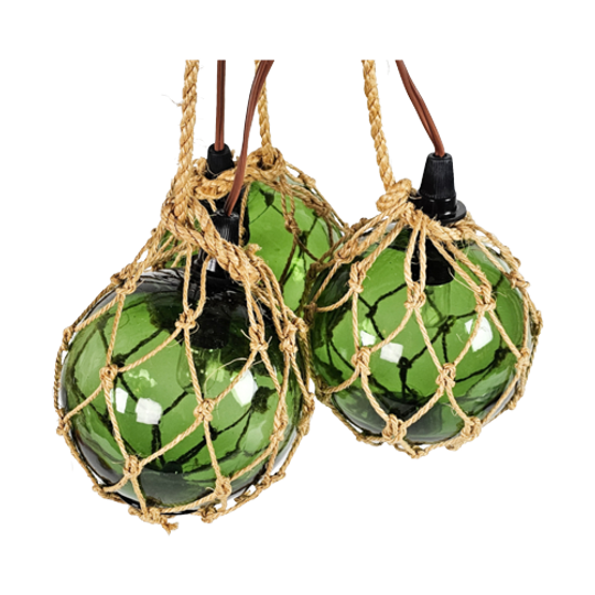 Vintage Macrame 'zeeuwse Bol' Met Verlichting (set 3) - Glas - Space Age - 70's 1