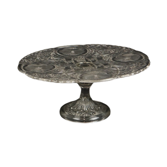Heldere Art Deco Taartplateau Geperst Glas Vintage Taartstandaard Siv Deposé 1