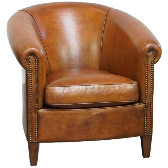 Karaktervolle Vintage Schapenleren Clubfauteuil Met Een Mooi Patina 1
