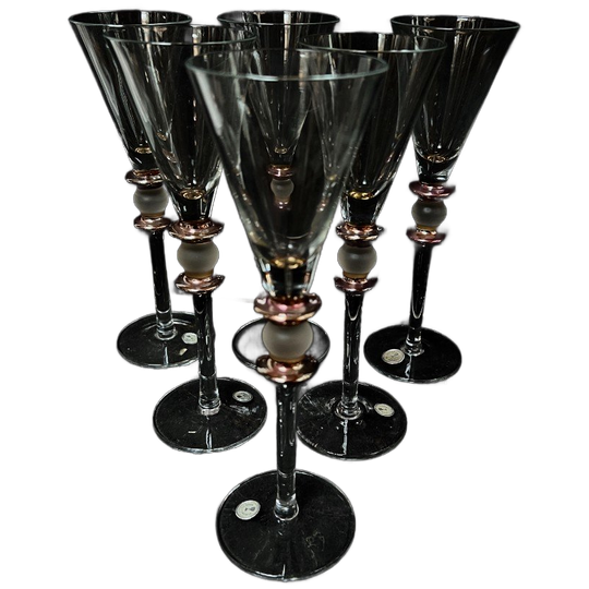 Set Van 6 Champagne Of Wijn / Likeurglazen Met Gouden/ Matglazen Accenten 1