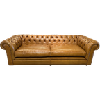 Stoere Industriële Chesterfield Rossendale Xl Chesterfield 3,5 Zits Bank In Cognac / Camel Leder thumbnail 1