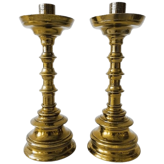 Set Antieke Messing Balusterkandelaars 1900’s 1