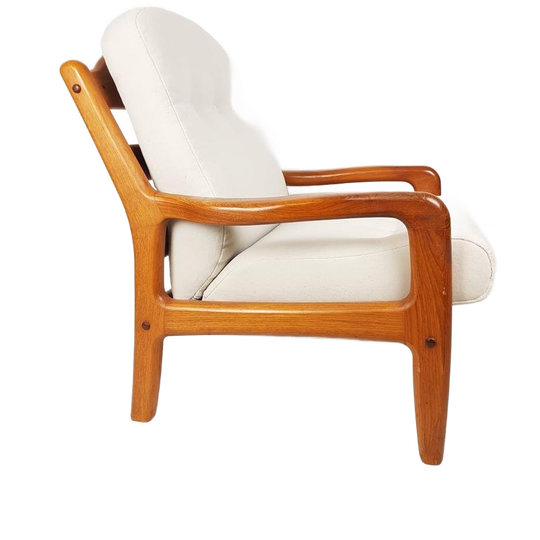 Vintage Deense dyrlund Fauteuil Nieuw Gestoffeerd Off White 1