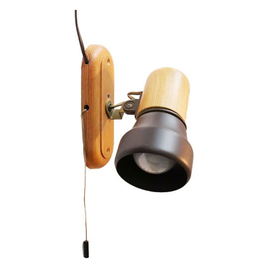 Vintage Verstelbare Wandlamp Hout/metaal, Jaren '80 1