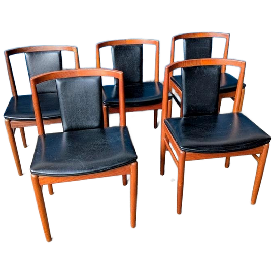 6 Vintage Deense Findahl Stoelen Zwart Leer 1