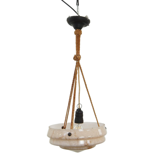 Vintage Zacht Roze Gemarmerd Glazen Art Deco Design Hanglamp 1
