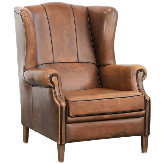 Schapenleren Oorfauteuil Met Mooie Kleuren En Een Luxe Afwerking Met Zwarte Biezen 1