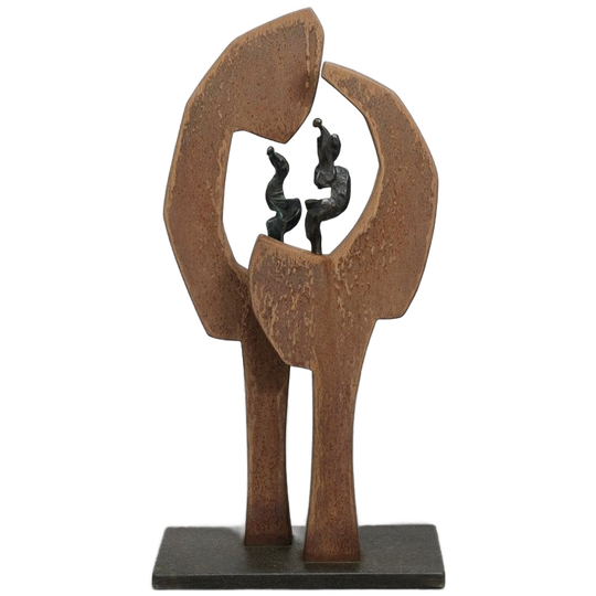 Contemporary Stone & Metal Sculpture With Bronze Figures 1