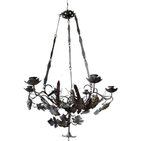 Antieke Kaarsen Oogstlamp Kerklamp Kaarsenkroon Met Druiven En Koornaren Messing Frans