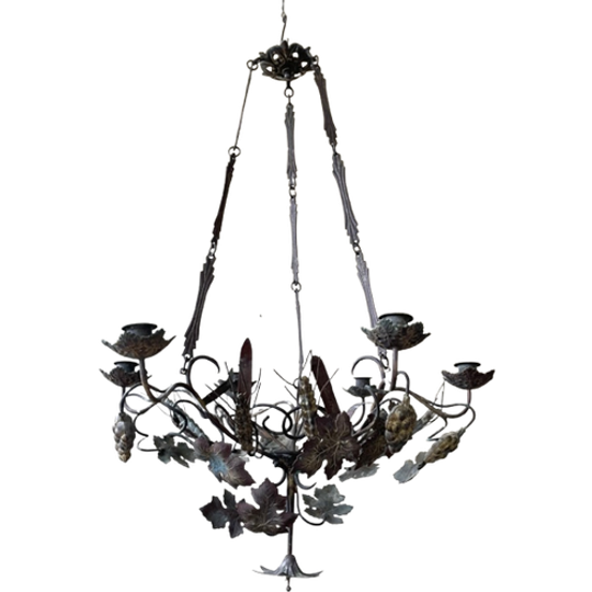 Antieke Kaarsen Oogstlamp Kerklamp Kaarsenkroon Met Druiven En Koornaren Messing Frans 1