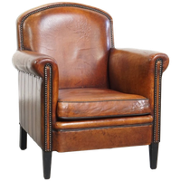 Stijlvolle Schapenleren Design Fauteuil/ Armchair In Een Warme Cognac Kleur