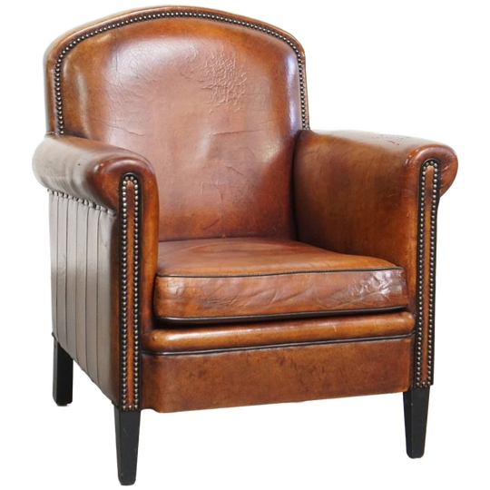 Stijlvolle Schapenleren Design Fauteuil/ Armchair In Een Warme Cognac Kleur 1