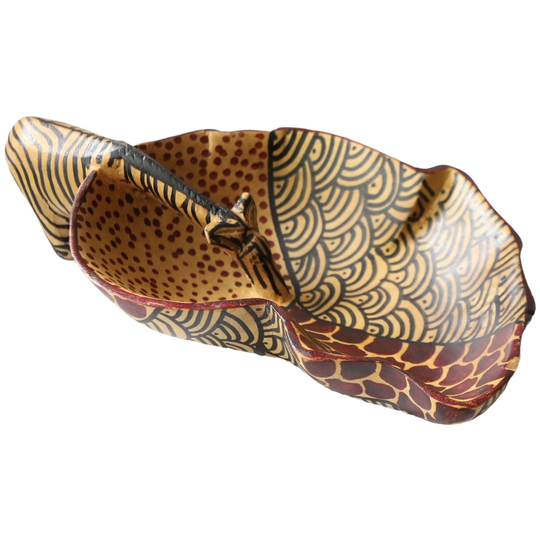 Vintage Houten Beschilderd Schaaltje Met Drinkende Zebra, Jaren '70 1