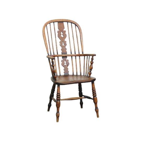 Antieke, Zeer Mooie Engelse Highback Windsor Eetkamerstoel 1