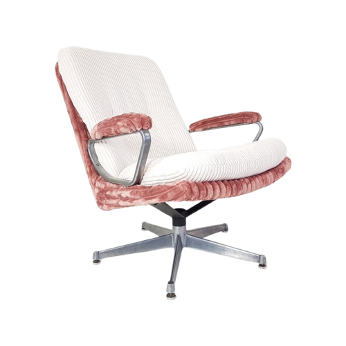 Vintage Strassle Fauteuil | Draaifauteuil Roze Witte Ribstof