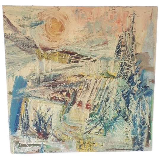 Jaren 70 Origineel Vintage Schilderij Acryl Op Hardboard 1