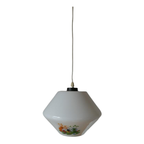 Vintage Lamp Hanglamp Kinderkamer Melkglas Tekeningen 1960'S