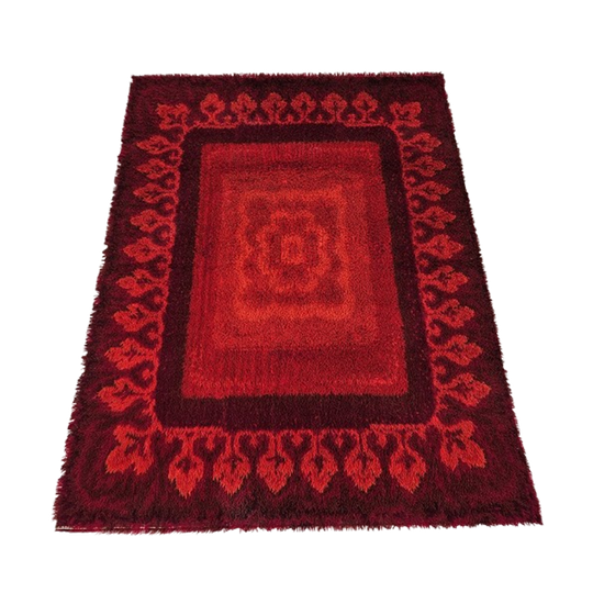 A Ryamatta, “scotland”, Red, Gösta Svensson Textil Ab, 1950/60s, 198x137 Cm. 1