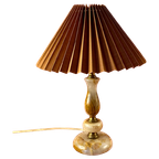 Prachtige Vintage Onyx En Messing Lamp Met Nieuw Bruin Plissé Kapje | Kerst thumbnail 1