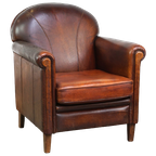 Karaktervolle Vintage Schapenleren Fauteuil/Armchair Met Een Mooie Kleurencombinatie thumbnail 1