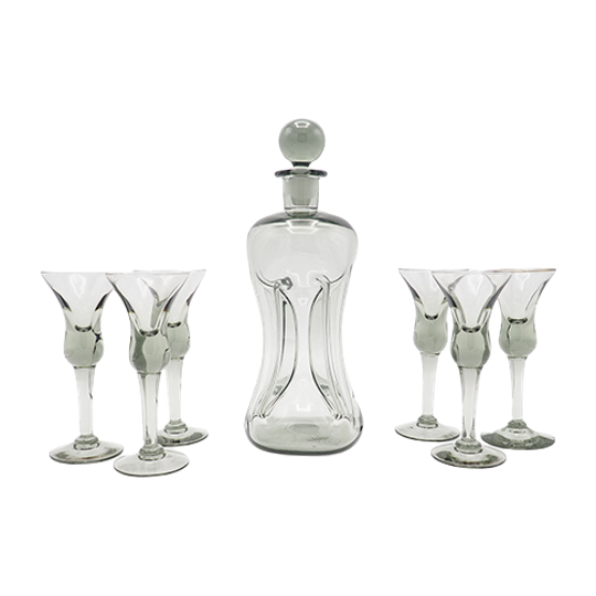 Set Vintage Kluk Karaf En Cordial Glaasjes 1