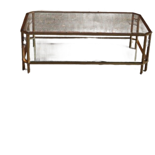 Langwerpige Salontafel In De Stijl Van Peter Ghyczy – Geborsteld Messing Met Facetglas 1