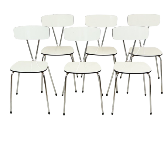 Set Van 6 Grijze Formica Stoelen Chroom Eetkamerstoelen Sixties 1