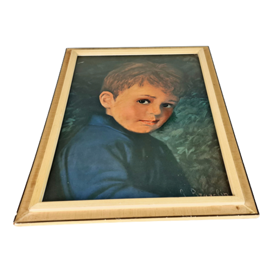 Giovanni Bragolin - Print Op Cardboard - Jongen Met Traan - Vintage - 70's 1