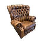 Engelse Springvale Chesterfield Oorfauteuil In Nieuwstaat Tabacco Bruin thumbnail 1