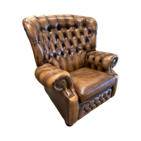 Engelse Springvale Chesterfield Oorfauteuil In Nieuwstaat Tabacco Bruin