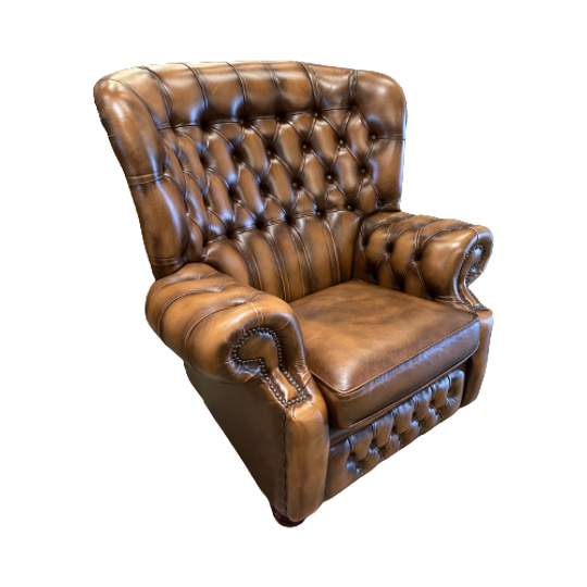 Engelse Springvale Chesterfield Oorfauteuil In Nieuwstaat Tabacco Bruin 1