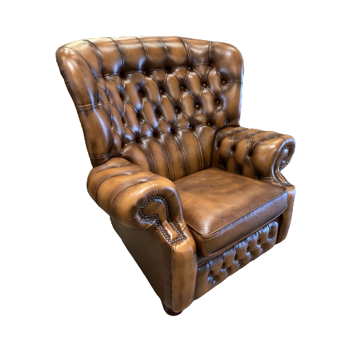 Engelse Springvale Chesterfield Oorfauteuil In Nieuwstaat Tabacco Bruin