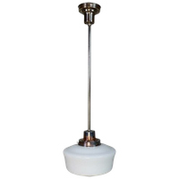 Art Deco Hanglamp Met Witte Glazen Kap, Jaren 30