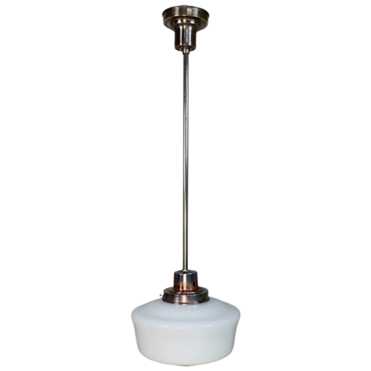 Art Deco Hanglamp Met Witte Glazen Kap, Jaren 30 1