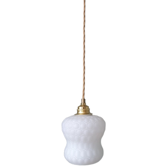 Vintage Hanglamp - Wit Opaline Glas Met Honingraat Textuur 1