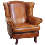 Sierlijke Schapenleren Oorfauteuil Met Zwarte Biezen En Klassieke Vormen thumbnail 1