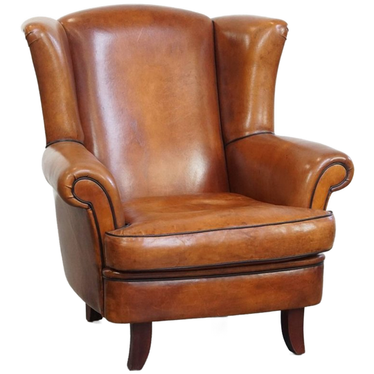 Sierlijke Schapenleren Oorfauteuil Met Zwarte Biezen En Klassieke Vormen 1